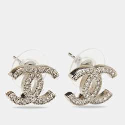Pre Owned Chanel CC Crystal Silver Tone Earrings