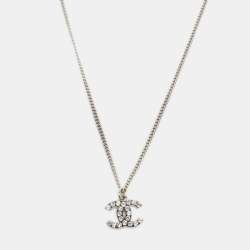 Pre Owned Chanel CC Crystals Silver Tone Necklace