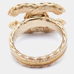 Pre Owned Chanel CC Enamel Gold Tone Ring Size 53