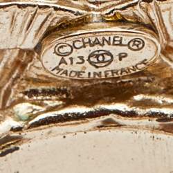 Pre Owned Chanel CC Enamel Gold Tone Ring Size 53