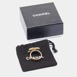 Pre Owned Chanel CC Enamel Gold Tone Ring Size 53
