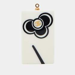 Pre Owned Chanel Monochrome Leaf Enamel Rectangle Pendant 