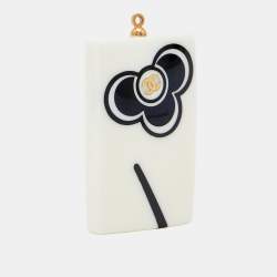 Pre Owned Chanel Monochrome Leaf Enamel Rectangle Pendant 