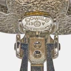 Chanel CC Crystals Silver Tone Clip On Earrings