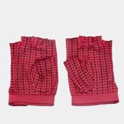 Chanel Burgundy Perforated Lambskin Turnlock Gloves Size 8