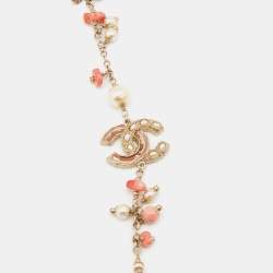 Pre Owned Chanel Gold Tone Faux Pearl Chain Necklace