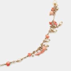 Pre Owned Chanel Gold Tone Faux Pearl Chain Necklace