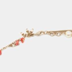 Pre Owned Chanel Gold Tone Faux Pearl Chain Necklace