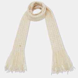 Pre Owned Chanel Ecru Fantasy Tweed Cosmopolite Fringed Scarf