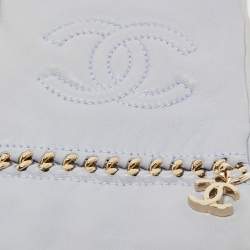 Pre Owned Chanel Light Blue Leather CC Chain Gloves Size 8