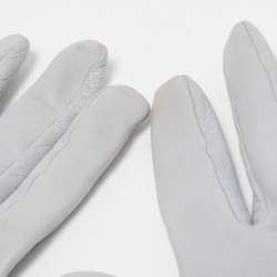 Pre Owned Chanel Light Blue Leather CC Chain Gloves Size 8