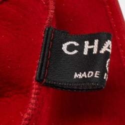 Pre Owned Chanel Red Leather CC Pearl Embellished Fingerless Gloves Size 8