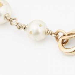Pre Owned Chanel Pale Gold Tone Camelia CC Charm Pearl Necklace