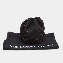 Chanel Black/White Quilted Print Nylon Travel Line Drawstring Pouch