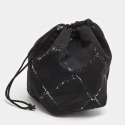 Chanel Black/White Quilted Print Nylon Travel Line Drawstring Pouch