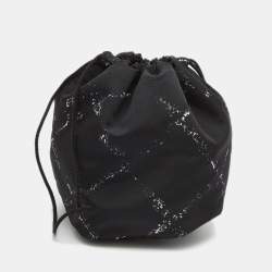 Chanel Black/White Quilted Print Nylon Travel Line Drawstring Pouch
