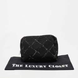 Chanel Black/White Quilted Print Nylon Travel Ligne Cosmetic Pouch
