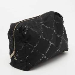 Chanel Black/White Quilted Print Nylon Travel Ligne Cosmetic Pouch