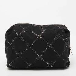 Chanel Black/White Quilted Print Nylon Travel Ligne Cosmetic Pouch
