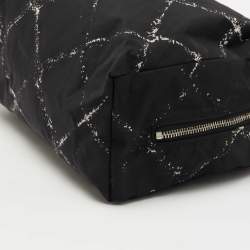 Chanel Black/White Quilted Print Nylon Travel Ligne Cosmetic Pouch