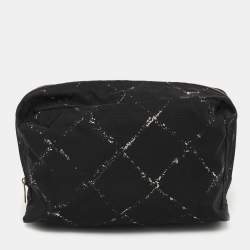 Chanel Black/White Quilted Print Nylon Travel Ligne Cosmetic Pouch