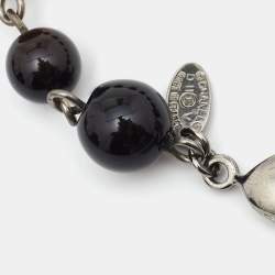 Pre Owned Chanel Black Faux Pearl & Bead CC Charm Bracelet