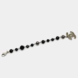Pre Owned Chanel Black Faux Pearl & Bead CC Charm Bracelet