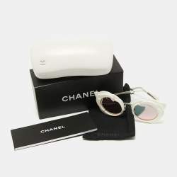 Pre Owned Chanel White 71198 Camellia Round Sunglasses