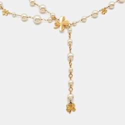 Pre Owned Chanel Gold Tone Clover Charm Pearl Belt