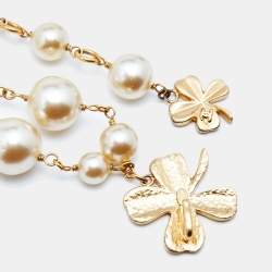 Pre Owned Chanel Gold Tone Clover Charm Pearl Belt