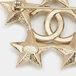 Chanel Gold Tone Baguette Crystal CC Star Pin Brooch