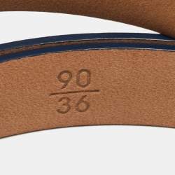Pre Owned Chanel Blue Leather CC Slim Belt 90CM