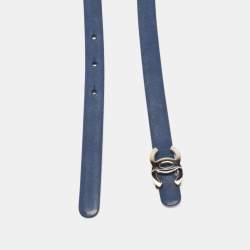 Pre Owned Chanel Blue Leather CC Slim Belt 90CM