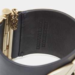 Chanel CC Leather Gold Tone Wide Cuff Bracelet