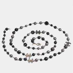 Pre Owned Chanel 2012 CC Black Beads Long Chain Necklace