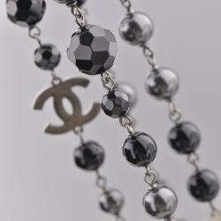 Pre Owned Chanel 2012 CC Black Beads Long Chain Necklace