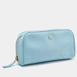 Pre Owned Chanel Light Blue Leather CC Cosmetic Pouch