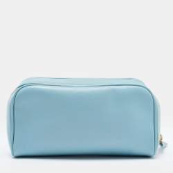Pre Owned Chanel Light Blue Leather CC Cosmetic Pouch