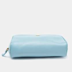 Pre Owned Chanel Light Blue Leather CC Cosmetic Pouch