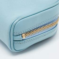 Pre Owned Chanel Light Blue Leather CC Cosmetic Pouch