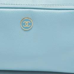 Pre Owned Chanel Light Blue Leather CC Cosmetic Pouch