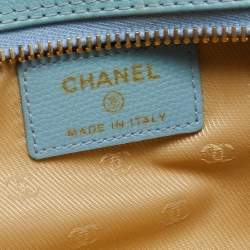 Pre Owned Chanel Light Blue Leather CC Cosmetic Pouch