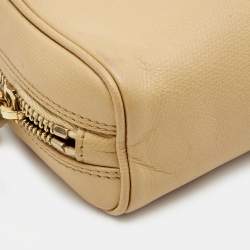Pre Owned Chanel Beige Leather Zip Cosmetic Pouch