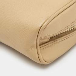 Pre Owned Chanel Beige Leather Zip Cosmetic Pouch
