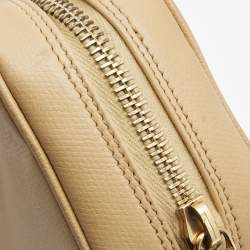 Pre Owned Chanel Beige Leather Zip Cosmetic Pouch