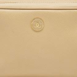 Pre Owned Chanel Beige Leather Zip Cosmetic Pouch