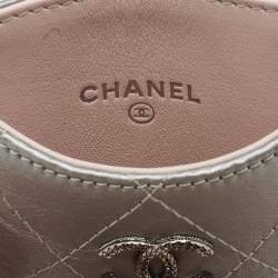 Pre Owned Chanel Silver/Pink Quilted Aged Leather CC Phone Case