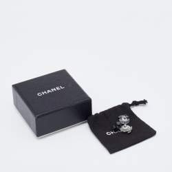 Chanel CC Black Bead Gunmetal Tone Drop Earrings