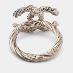 Pre Owned Chanel Gunmetal Tone Crystal Embellished CC Twist Ring EU 49