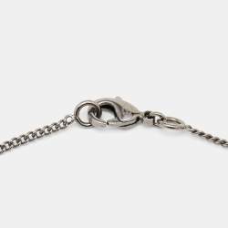 Pre Owned Chanel Gunmetal Tone Black CC Charm Faux Pearl Drop Necklace
